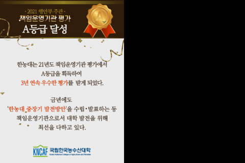 '21년 행안부 주관, 책임운영기관 평가 A등급 달성